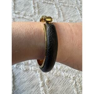Vintage BCBG MaxAzria Gold tone  Leather Exterior Hinged Front Bangle Cuff  Y2K